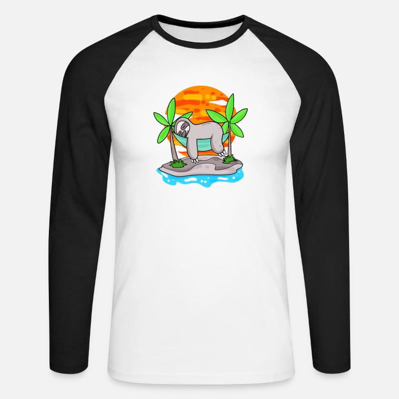 Faultier am Strand - Unisex Baseballshirt langarm - Weiß/Schwarz