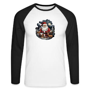 Père Noël renne - T-shirt baseball manches longues Homme - blanc/noir - Devant - Nik (191cm)