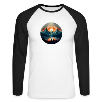 Geometric mountains, beautiful sunset - Unisex Long Sleeve Baseball T-Shirt - white/black - Front - Nik (191cm)