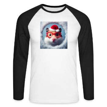 Hamster comme Père Noël - T-shirt baseball manches longues Homme - blanc/noir - Devant - Nik (191cm)