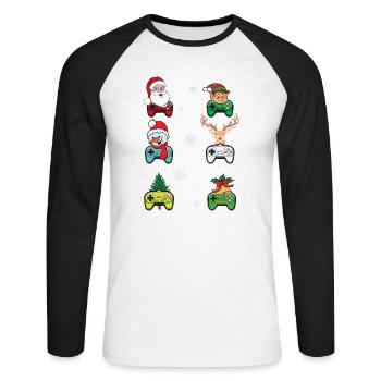Festive Gaming Characters with Christmas Elements - Unisex Long Sleeve Baseball T-Shirt - white/black - Front - Nik (191cm)