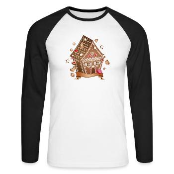 Weihnachtsplätzchen Lebkuchen Haus für Weihnachten - Unisex Baseballshirt langarm - Weiß/Schwarz - Vorne - Nik (191cm)