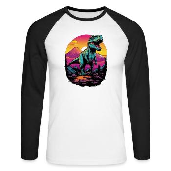 Tyrannosaure Rex - T-shirt baseball manches longues Homme - blanc/noir - Devant - Nik (191cm)