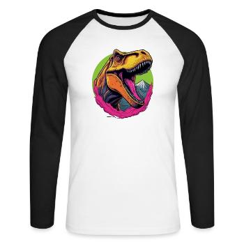 Tyrannosaure Rex - T-shirt baseball manches longues Homme - blanc/noir - Devant - Nik (191cm)