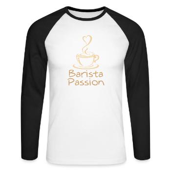 Barista Passion Kaffee Geschenk Kaffeeliebhaber - Unisex Baseballshirt langarm - Weiß/Schwarz - Vorne - Nik (191cm)