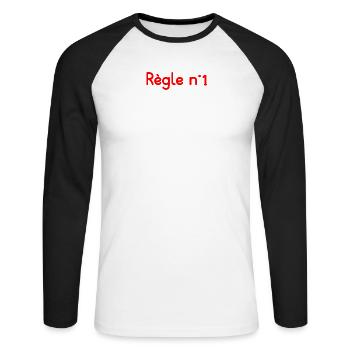 Zitat Mama immer zuhören - Unisex Baseballshirt langarm - Weiß/Schwarz - Vorne - Nik (191cm)