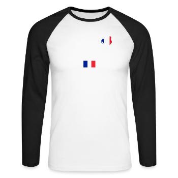Coq Tricolore Illustration pour Passionnés - T-shirt baseball manches longues Homme - blanc/noir - Devant - Nik (191cm)