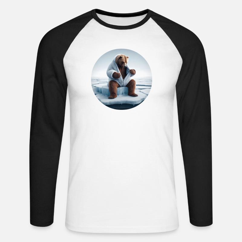 Bär im Schafspelz sitzt auf Scholle - Unisex Baseballshirt langarm - Weiß/Schwarz