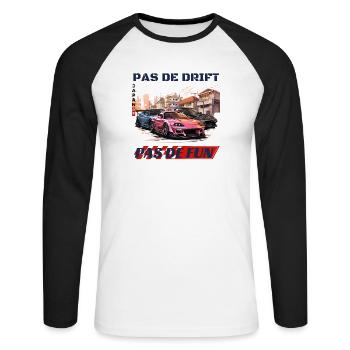Drift urbain Japonais – Pas de Drift Pas de Fun - T-shirt baseball manches longues Homme - blanc/noir - Devant - Nik (191cm)