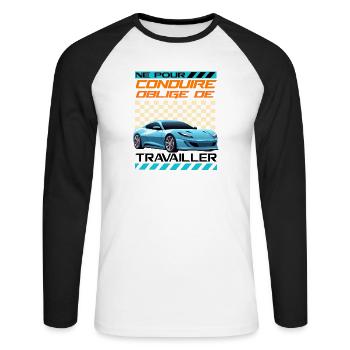 Voiture sportive néon rétro racing - T-shirt baseball manches longues Homme - blanc/noir - Devant - Nik (191cm)
