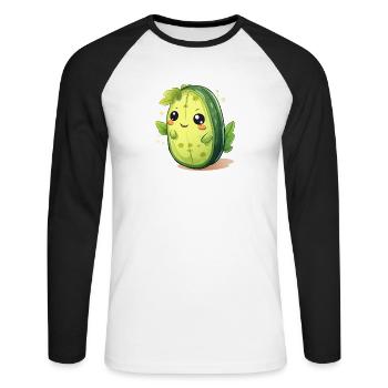 Kawaii Cactus Cucumber Male – Cute Design - Unisex Long Sleeve Baseball T-Shirt - white/black - Front - Nik (191cm)