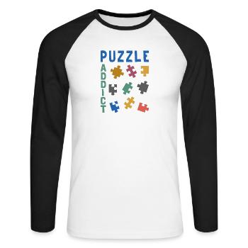 Puzzle addict - T-shirt baseball manches longues Homme - blanc/noir - Devant - Nik (191cm)