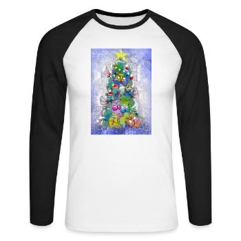 Fabelhafte Hundfamilie im Weihnachtsglanz - Unisex Baseballshirt langarm - Weiß/Schwarz - Vorne - Nik (191cm)