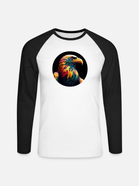 Adler mit bunten Federn - Unisex Baseballshirt langarm - Weiß/Schwarz