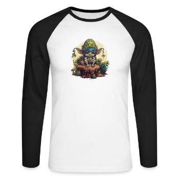 Mushroom Leprechaun Tree Trunk Forest Fantasy Shirt - Unisex Long Sleeve Baseball T-Shirt - white/black - Front - Nik (191cm)