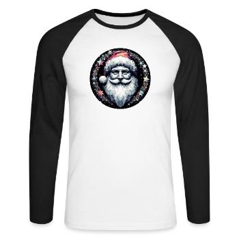 Tête de Père Noël en couronne lumineuse - T-shirt baseball manches longues Homme - blanc/noir - Devant - Nik (191cm)