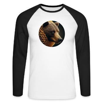 Brown Bear in Bee Honeycomb - Unisex Long Sleeve Baseball T-Shirt - white/black - Front - Nik (191cm)