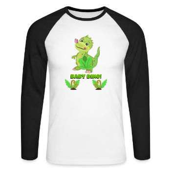 Cute Baby Dinosaur Fantasy Illustration - Unisex Long Sleeve Baseball T-Shirt - white/black - Front - Nik (191cm)