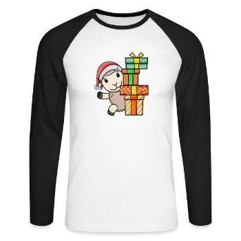 Sheep with Santa hat and Christmas gift - Unisex Long Sleeve Baseball T-Shirt - white/black - Front - Nik (191cm)