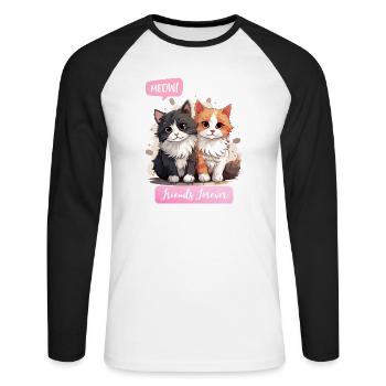 Adorable Cat Duo Friendship Illustration - Unisex Long Sleeve Baseball T-Shirt - white/black - Front - Nik (191cm)