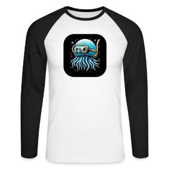 Pieuvre avec des lunettes de plongée Bande dessinée - T-shirt baseball manches longues Homme - blanc/noir - Devant - Nik (191cm)