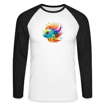 Drôle de poisson coloré - T-shirt baseball manches longues Homme - blanc/noir - Devant - Nik (191cm)