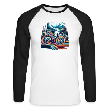 Vélo aux lignes ondulées - T-shirt baseball manches longues Homme - blanc/noir - Devant - Nik (191cm)
