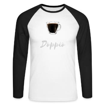 Chemise Doppio Espresso Coffee Barista Cafe - T-shirt baseball manches longues Homme - blanc/noir - Devant - Nik (191cm)