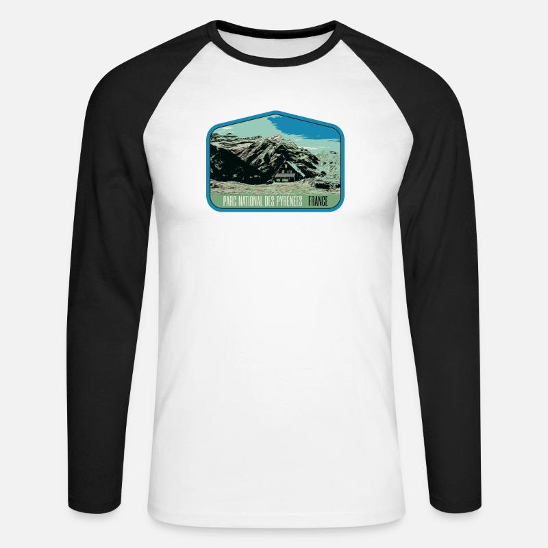 Pyrenäen-Landschafts-Wappenschild: Authentische Natur - Unisex Baseballshirt langarm - Weiß/Schwarz