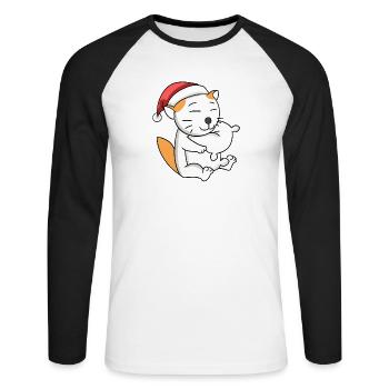 Chat Mignon Selkirk Rex Fatigué Noël - T-shirt baseball manches longues Homme - blanc/noir - Devant - Nik (191cm)