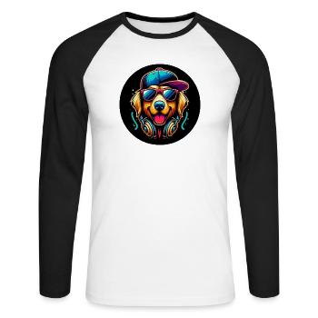 Golden Retriever Dog Rapper with Cap and Headphones - Unisex Long Sleeve Baseball T-Shirt - white/black - Front - Nik (191cm)