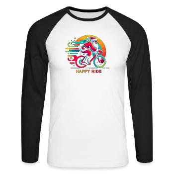 Vibrant Père Noël Cyclisme Illustration - T-shirt baseball manches longues Homme - blanc/noir - Devant - Nik (191cm)