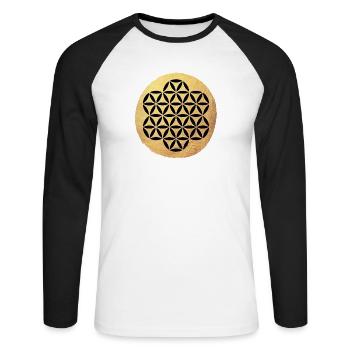 Cercle de Yoga Fleur de Vie Motif Or om Namaste - T-shirt baseball manches longues Homme - blanc/noir - Devant - Nik (191cm)
