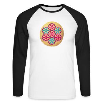 Yoga farbenfroh Gold Kreis Meditation om Namaste - Unisex Baseballshirt langarm - Weiß/Schwarz - Vorne - Nik (191cm)