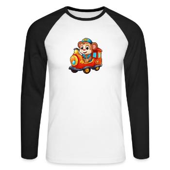 Monkey Railroad Chimpanzee Monkey Rides Railroad - Unisex Long Sleeve Baseball T-Shirt - white/black - Front - Nik (191cm)