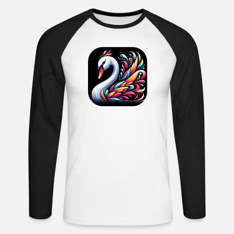 Schwan Tier bunt Comic Cartoon - Unisex Baseballshirt langarm - Weiß/Schwarz
