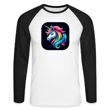 Unicorn Multicolored Mane Horn - Unisex Long Sleeve Baseball T-Shirt - white/black - Front - Nik (191cm)