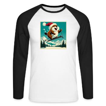 Marmot Ski Vintage Poster - Unisex Long Sleeve Baseball T-Shirt - white/black - Front - Nik (191cm)