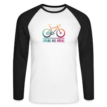 Explorez Ride Repeat - un projet pour le cycliste - T-shirt baseball manches longues Homme - blanc/noir - Devant - Nik (191cm)
