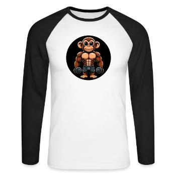Affe Chimpanse Bodybuilder Training - Unisex Baseballshirt langarm - Weiß/Schwarz - Vorne - Nik (191cm)