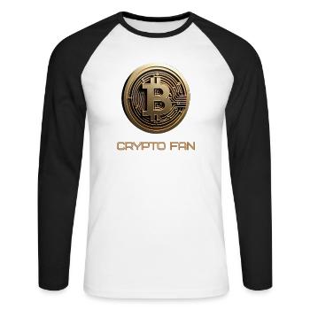Cryptomonnaie Bitcoin 3D - T-shirt baseball manches longues Homme - blanc/noir - Devant - Nik (191cm)