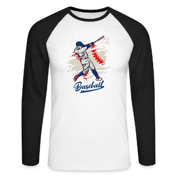 Dynamic Baseball Swing Illustration - Unisex Long Sleeve Baseball T-Shirt - white/black - Front - Nik (191cm)