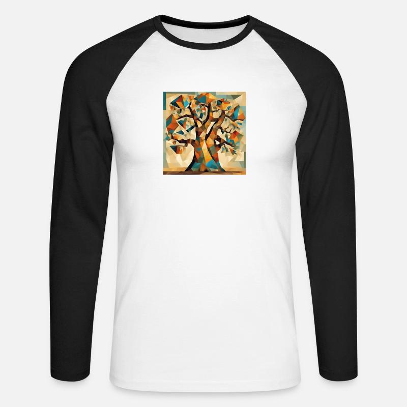 Herbstbaum in Geometrie - Unisex Baseballshirt langarm - Weiß/Schwarz