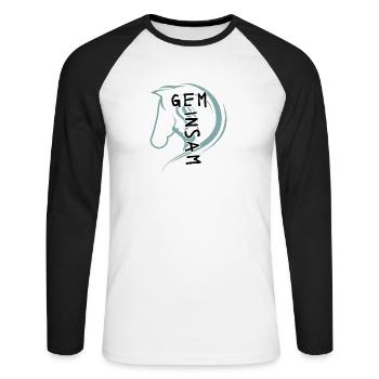 Pferdekopf mit Spruch Gemeinsam - Unisex Baseballshirt langarm - Weiß/Schwarz - Vorne - Nik (191cm)