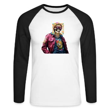 Skull With Pop Art - Unisex Long Sleeve Baseball T-Shirt - white/black - Front - Nik (191cm)