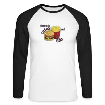 Burger mit Pommes - Unisex Baseballshirt langarm - Weiß/Schwarz - Vorne - Nik (191cm)