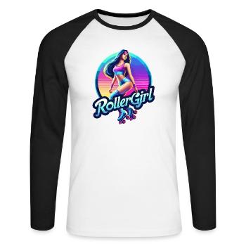 Lebendige Retro-Roller-Mädchen-Illustration - Unisex Baseballshirt langarm - Weiß/Schwarz - Vorne - Nik (191cm)