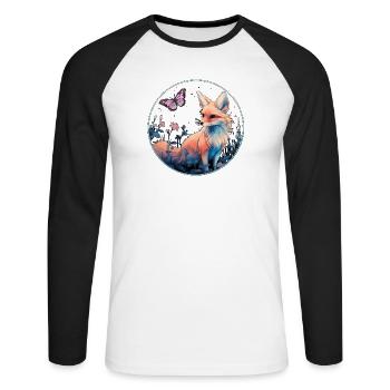 Fox with butterfly - Unisex Long Sleeve Baseball T-Shirt - white/black - Front - Nik (191cm)