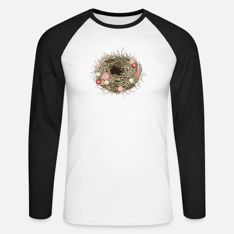 leeres Vogelnest oder Osternest mit Trockenblumen - Unisex Baseballshirt langarm - Weiß/Schwarz