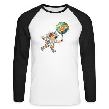 4 Children's Birthday Astronaut Astronaut Earth - Unisex Long Sleeve Baseball T-Shirt - white/black - Front - Nik (191cm)